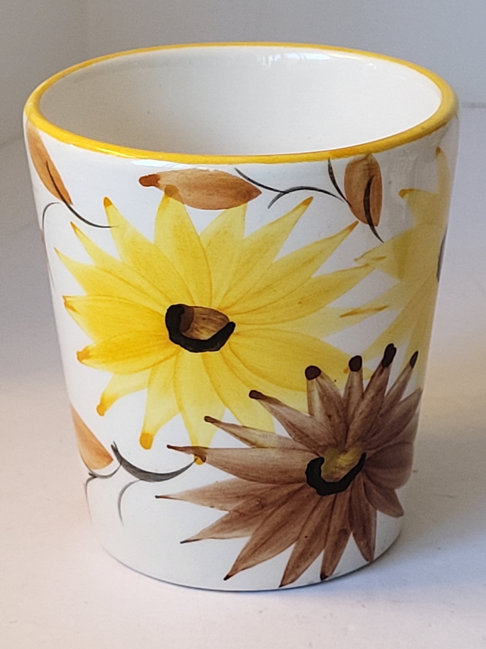 Vintage Hand-Painted Jackson Pottery Portugal Sunflower Faience Tumbler